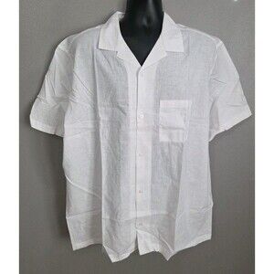 NWT GAP Mens X-Large Tall Linen Blend White Short Sleeve Button Up Shirt $49.95